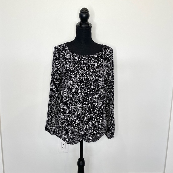LOFT Black and White Polka Dot Long Sleeve Blouse - Picture 1 of 8